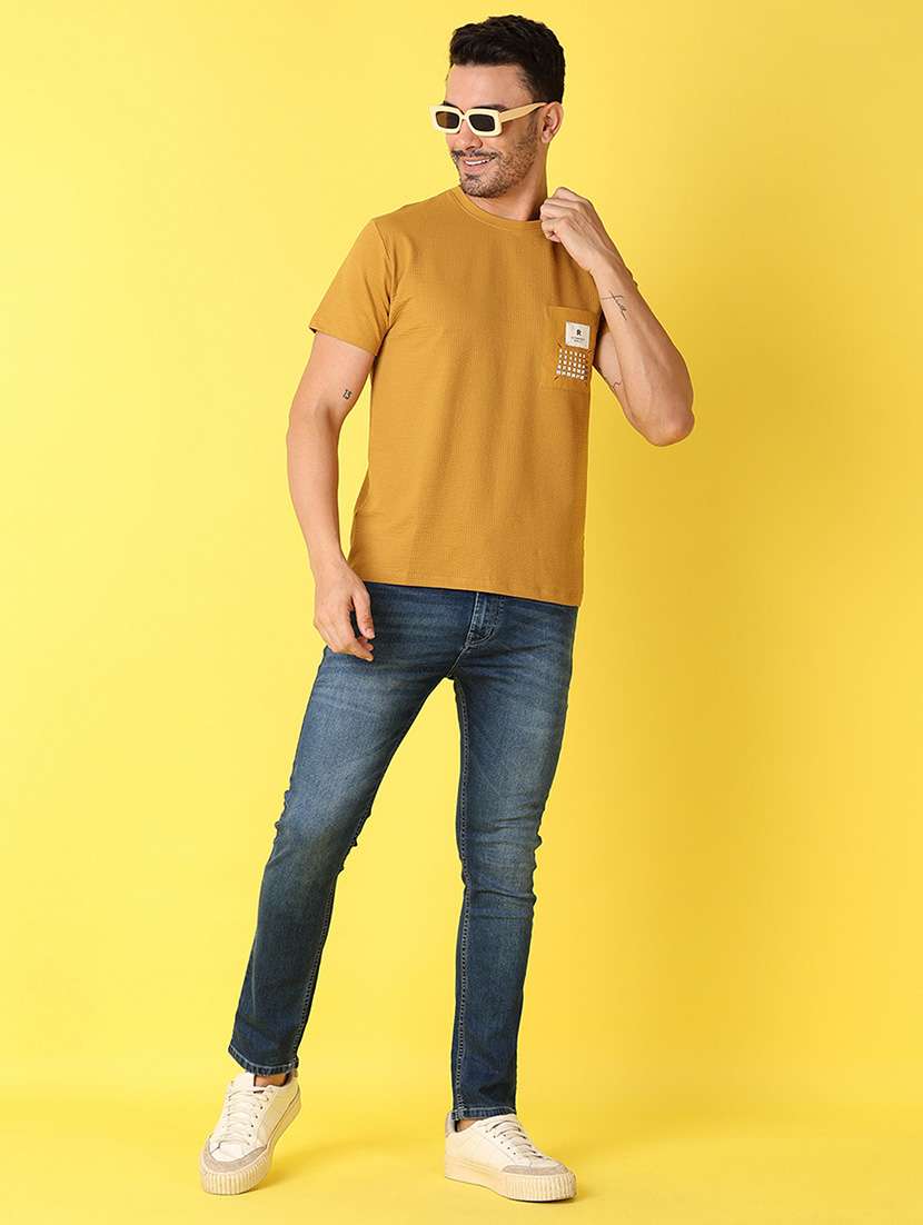 Men Mustard Placement Print Regular Fit Short Sleeve T-shirt - 21490535 -  Standard Image - 3