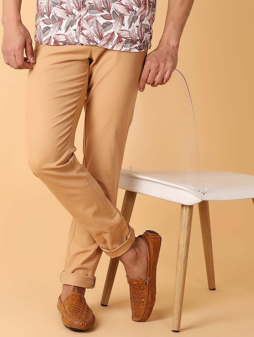men khaki solid chinos casual trouser - 21490651 -  Standard Image - 3