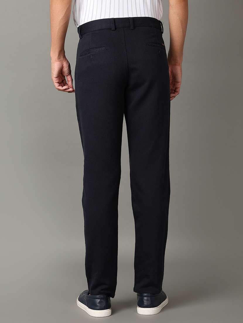 men navy blue solid chinos casual trouser - 21490653 -  Standard Image - 3