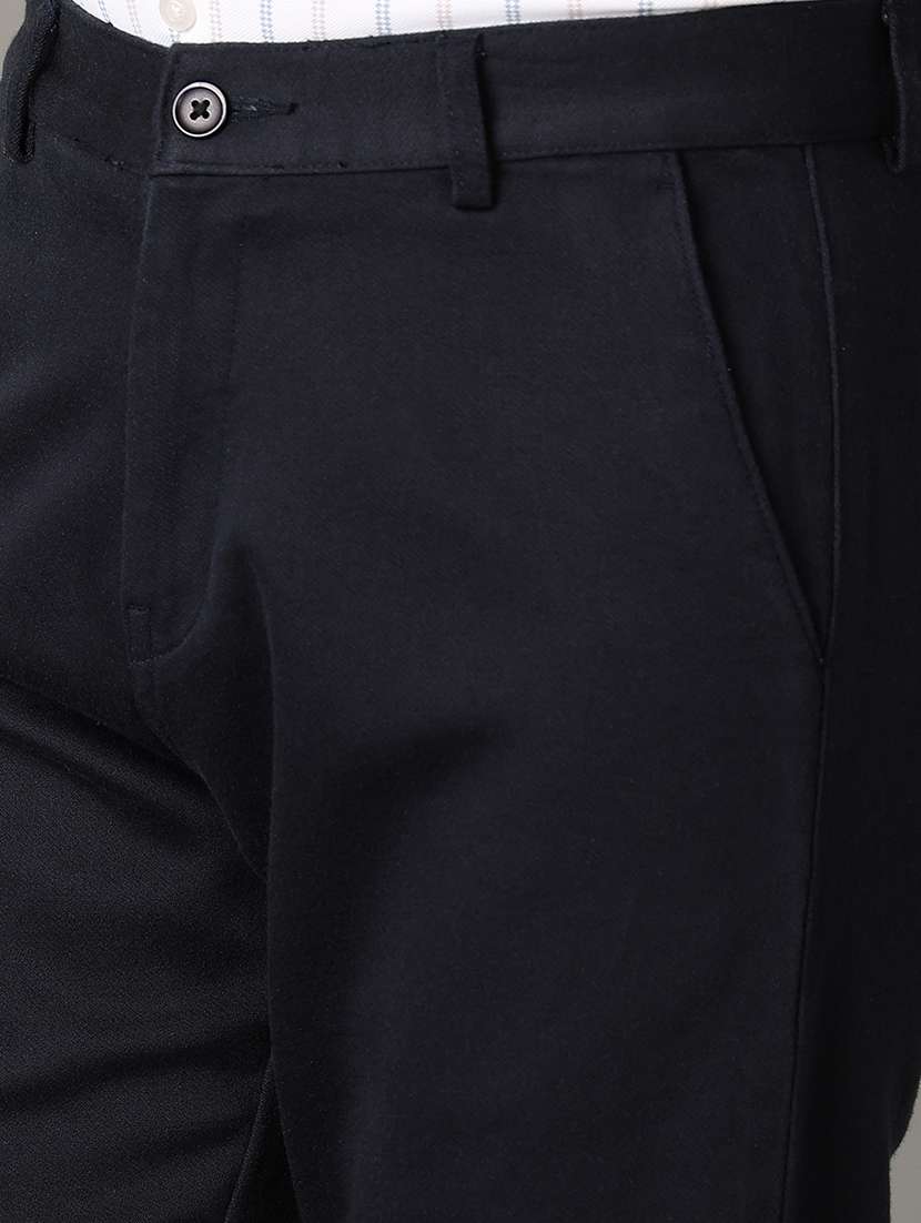 men navy blue solid chinos casual trouser - 21490653 -  Standard Image - 5