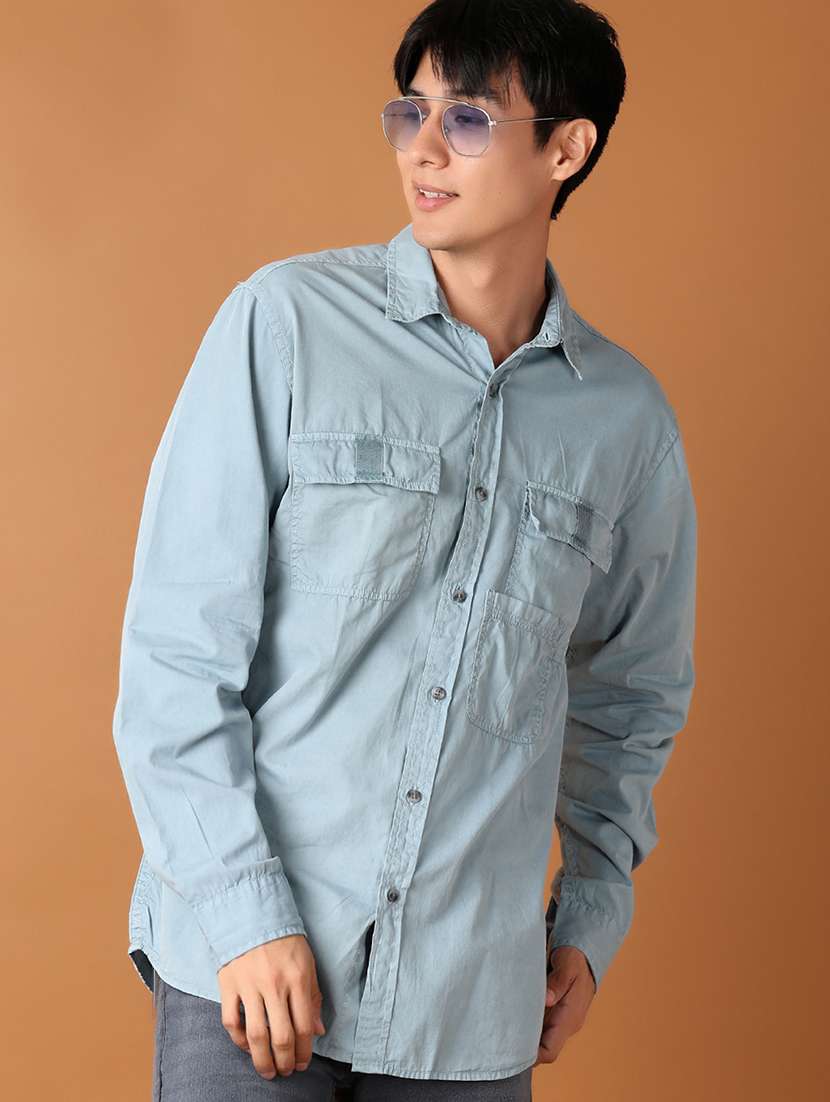 men solid collared long sleeves casual shirt - 21491025 -  Standard Image - 3