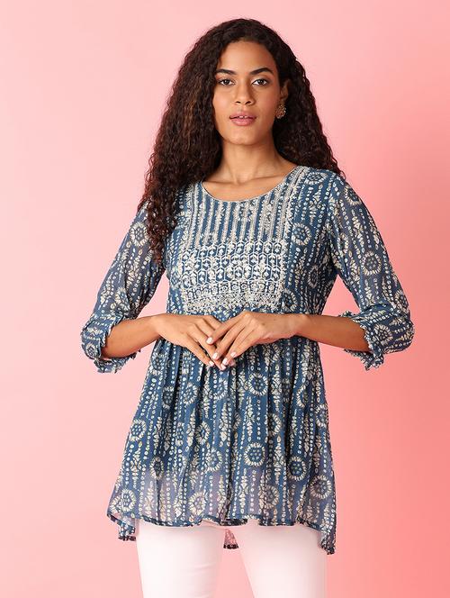 women blue cotton flared kurti - 21491128 -  Standard Image - 0