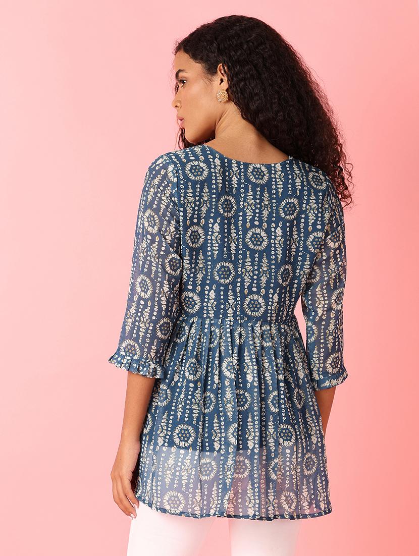women blue cotton flared kurti - 21491128 - Standard Image - 3