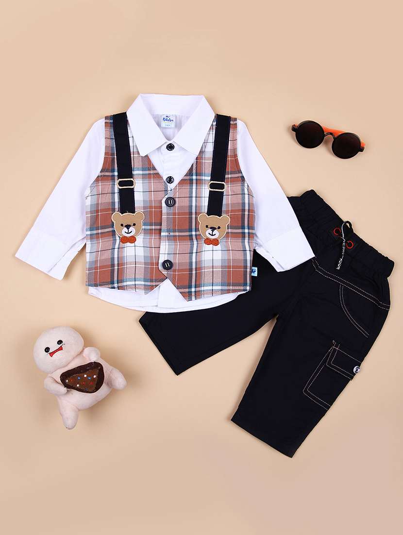 boys checkered party wear full length set