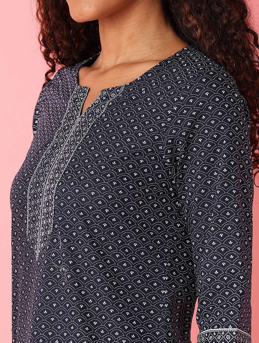 women navy blue printed straight kurta - 21491150 -  Standard Image - 5