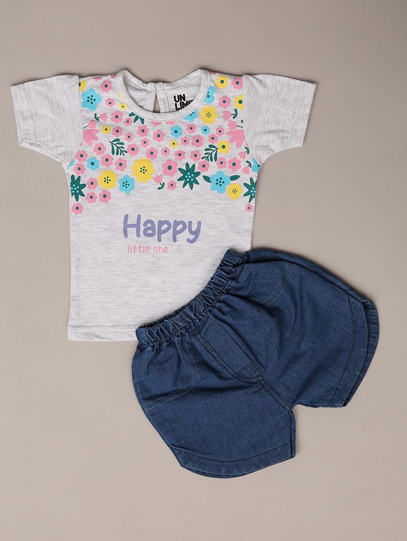 girls printed short sleeves top & shorts set - 21491184 - Zoom Image - 0