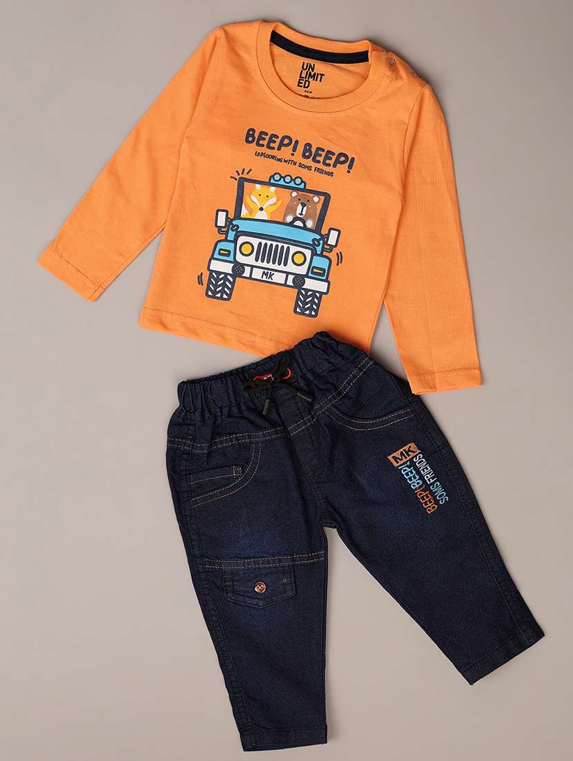 kids printed full length twin set