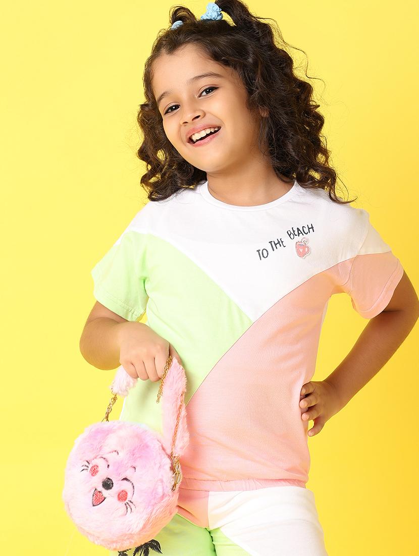 girls color block round neck top & shorts set - 21491190 - Standard Image - 3