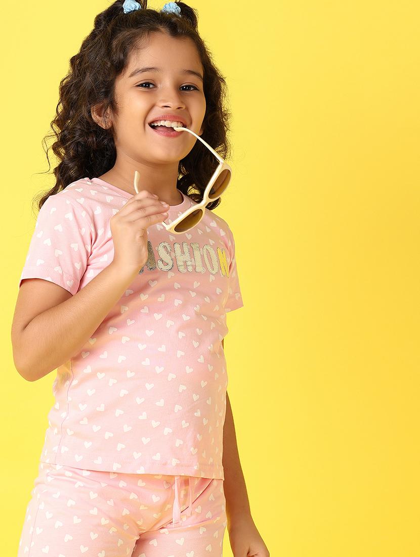 girls printed round neck top & shorts set - 21491192 - Standard Image - 3