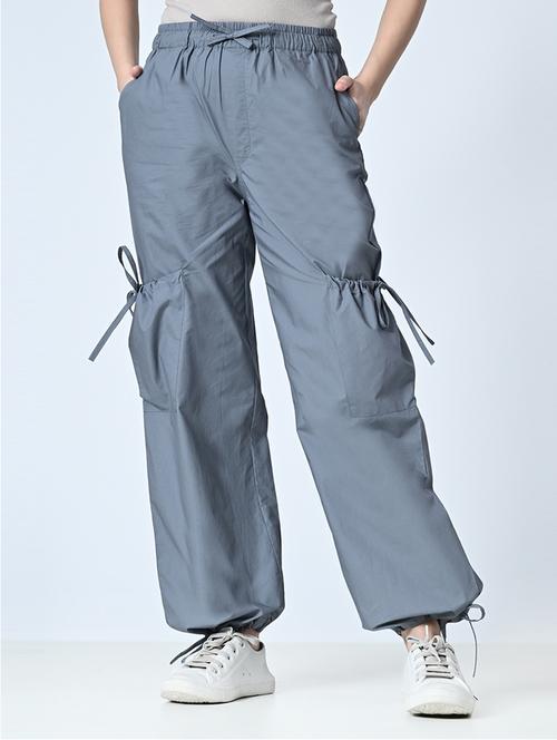 women high-rise solid baggy cargo pants - 21491289 - Standard Image - 0