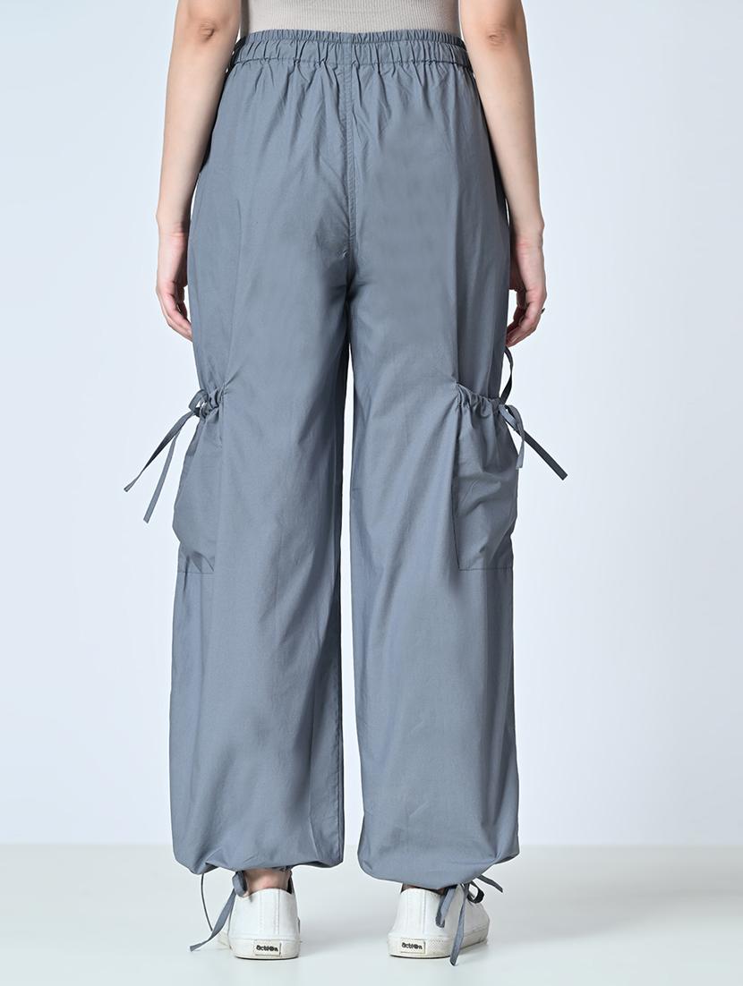 women high-rise solid baggy cargo pants - 21491289 - Standard Image - 3