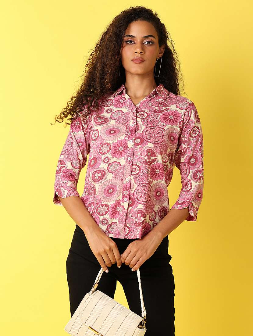 women printed three quarter sleeves collared shirt - 21491332 - Standard Image - 3