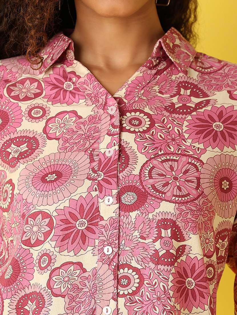 women printed three quarter sleeves collared shirt - 21491332 - Standard Image - 5