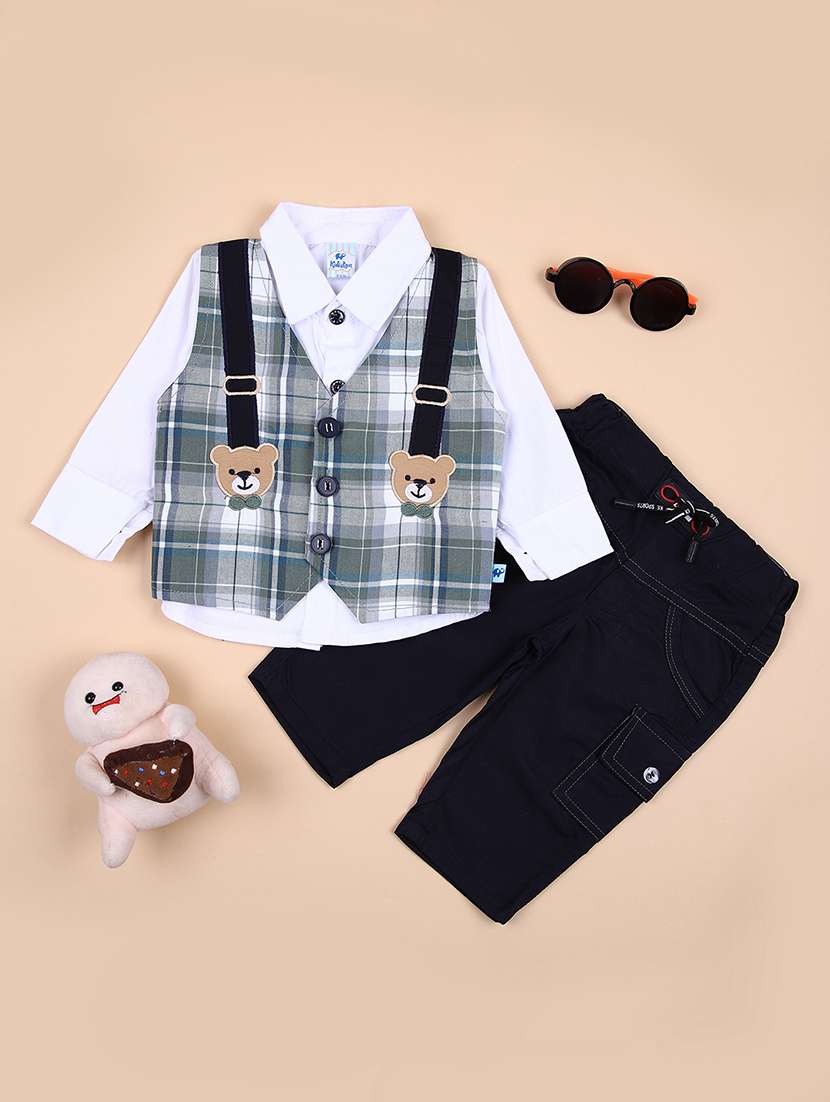 boys checkered party wear full length set