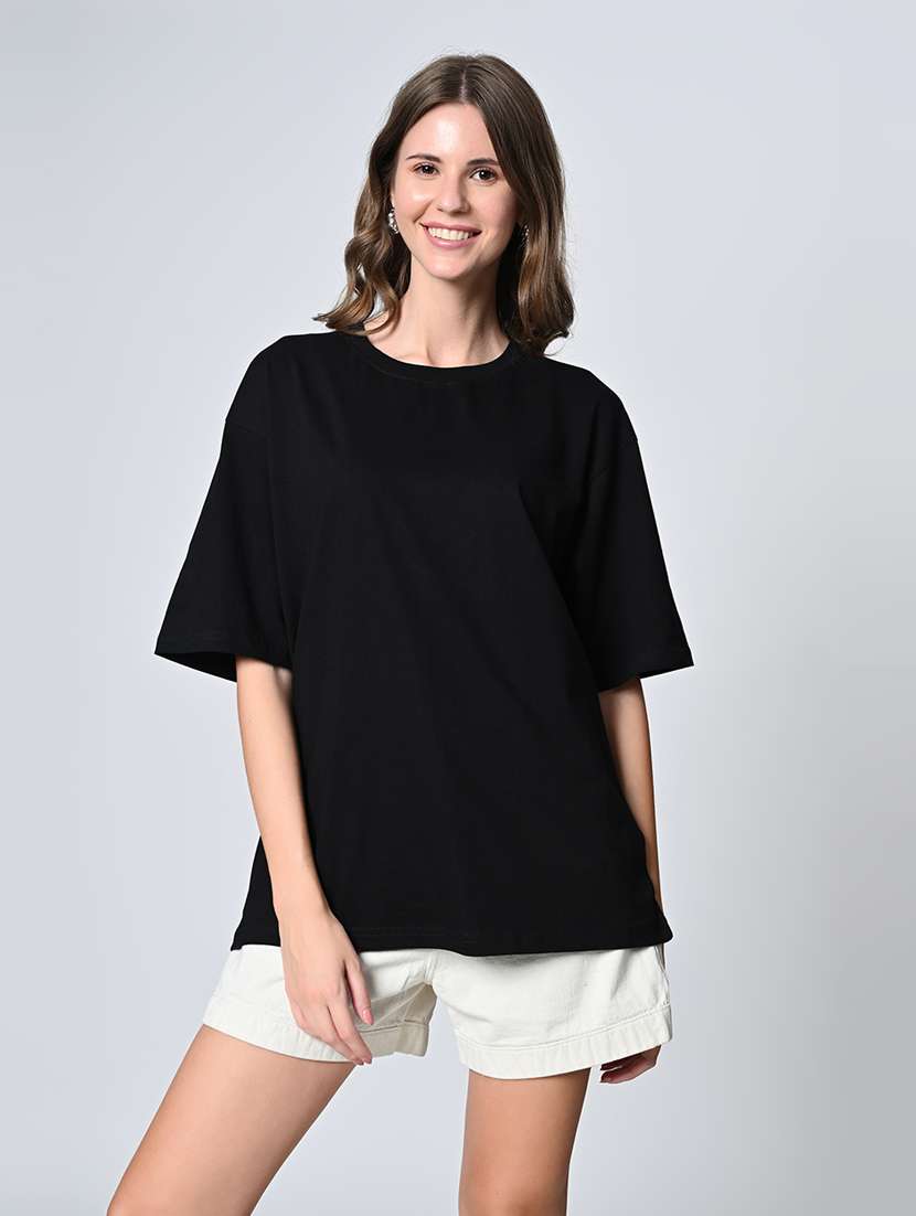 women black cotton regular t-shirt - 21491379 - Zoom Image - 0