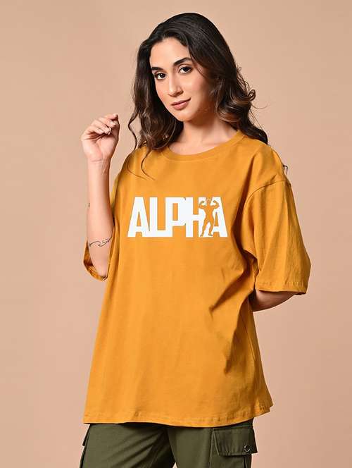 women mustard cotton regular t-shirt - 21491386 - Standard Image - 0