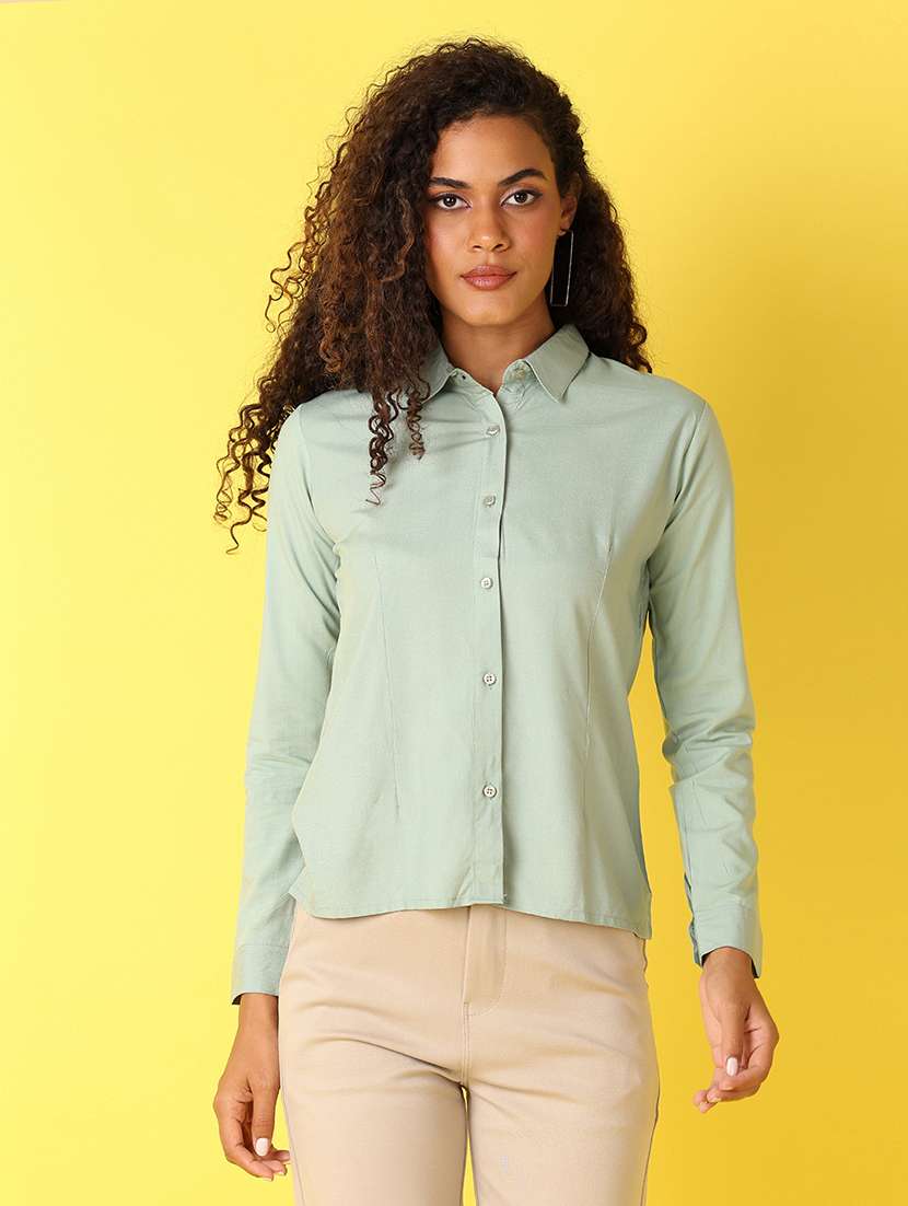 women solid long sleeves collared formal shirt