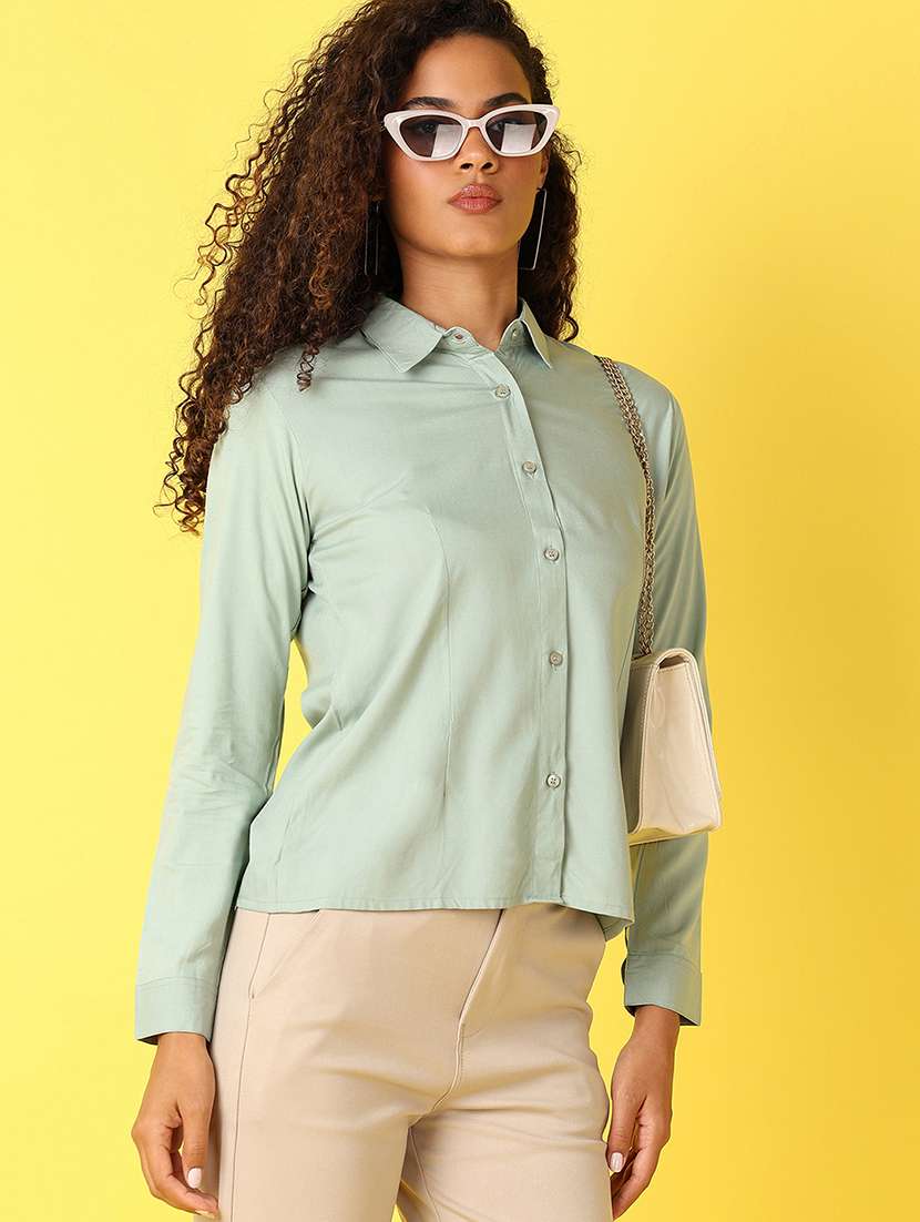 women solid long sleeves collared formal shirt - 21491395 - Standard Image - 3