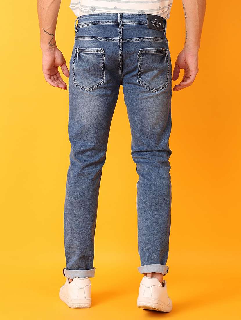 men blue plain jeans - 21491528 -  Standard Image - 3