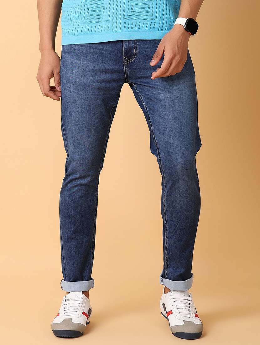 men mid rise plain jeans