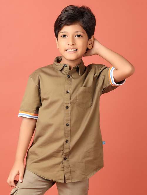 boys brown solid shirt - 21491802 - Standard Image - 0