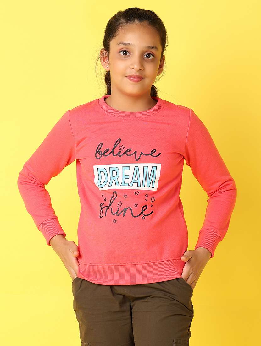 girls front printed round neck sweatshirt