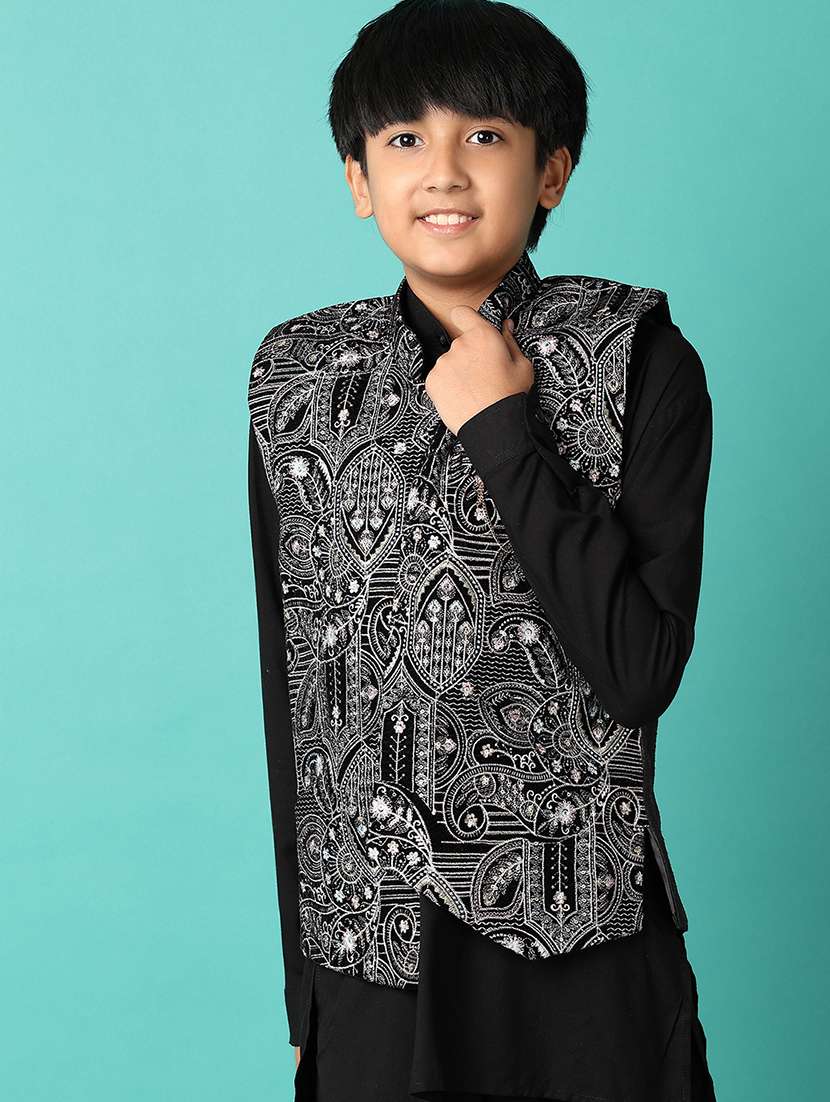 boys embroidered detailed kurta set with jacket - 21492323 -  Standard Image - 3