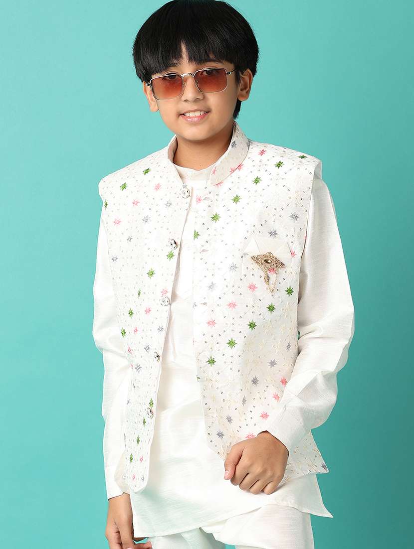 boys embroidered detailed kurta set with jacket - 21492324 -  Standard Image - 3