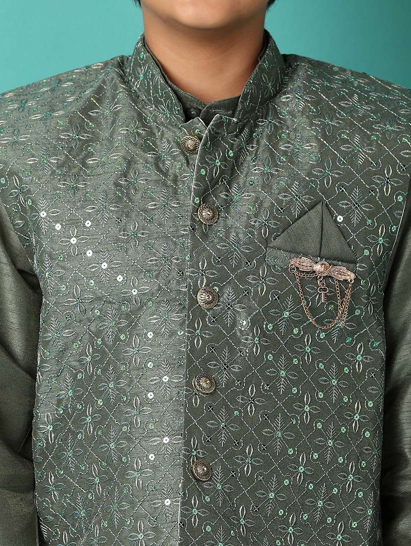 boys embroidered detailed kurta set with jacket - 21492325 -  Standard Image - 5