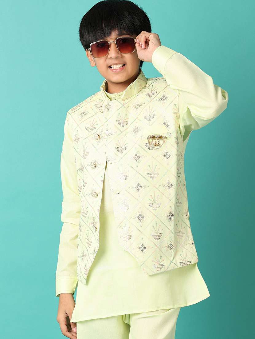 boys embroidered detailed kurta set with jacket - 21492326 -  Standard Image - 3