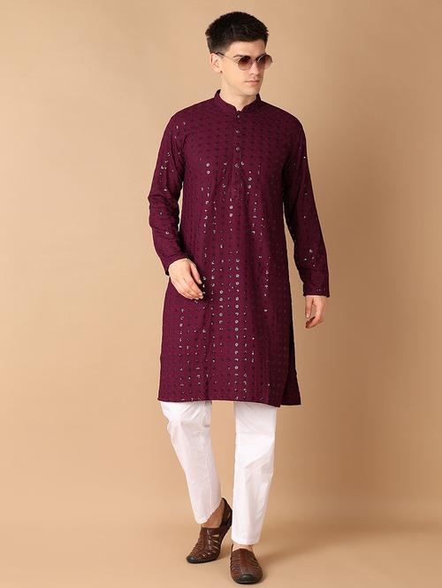 men purple self-designed kurta pyjama set - 21492335 -  Standard Image - 0