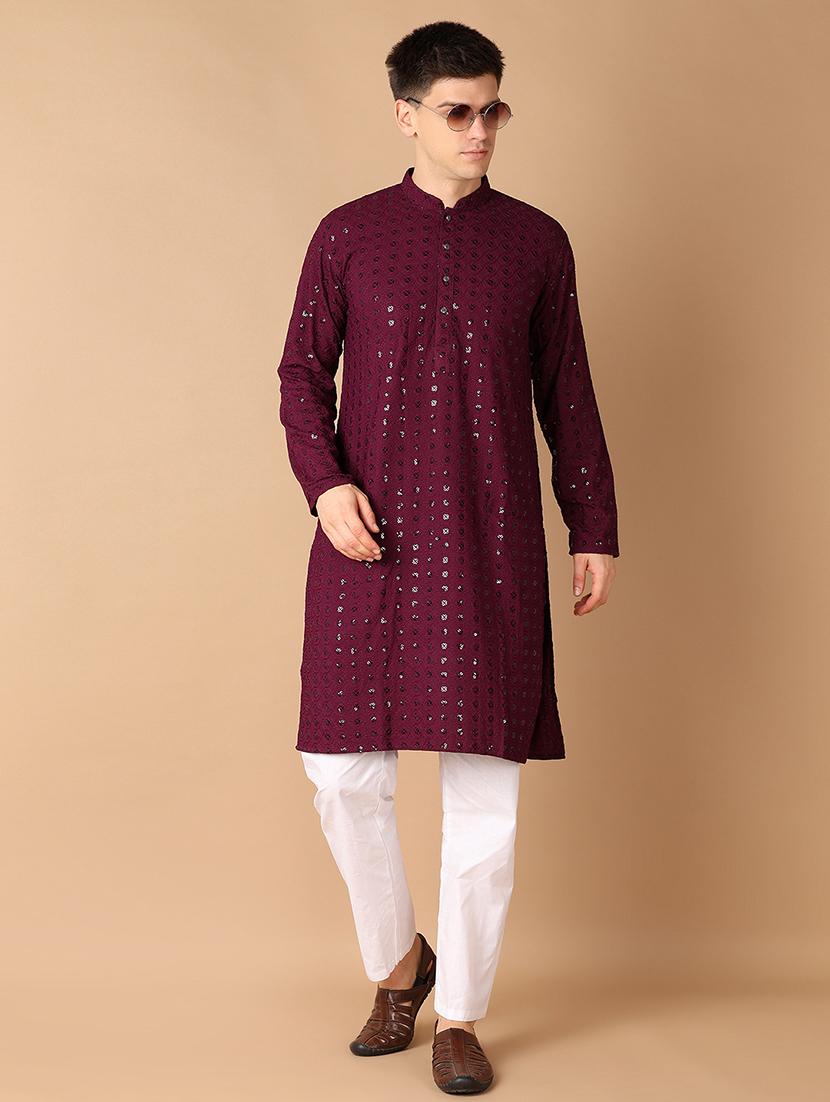 men purple self-designed kurta pyjama set - 21492335 -  Zoom Image - 0