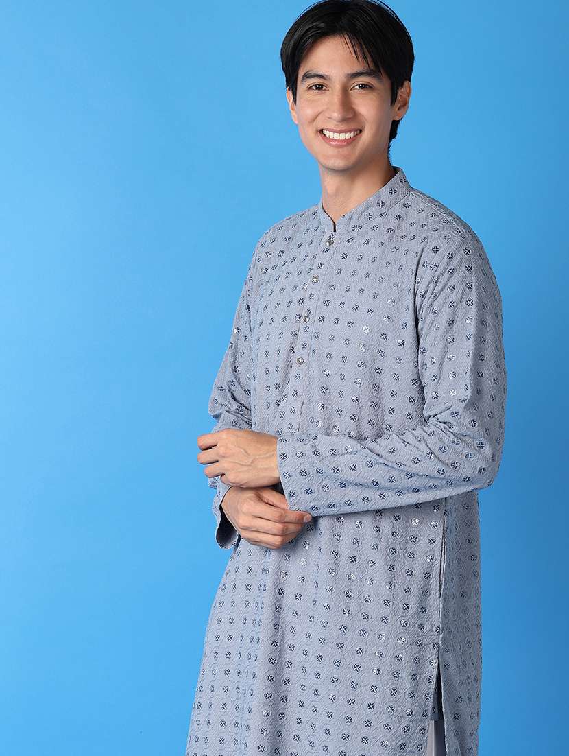 men blue self-designed kurta pyjama ethnic wear set - 21492336 -  Standard Image - 3