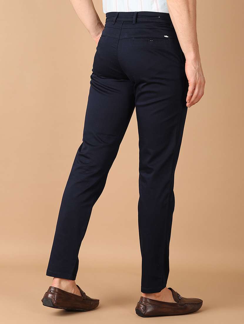 men navy blue solid chinos casual trouser - 21492357 -  Standard Image - 3