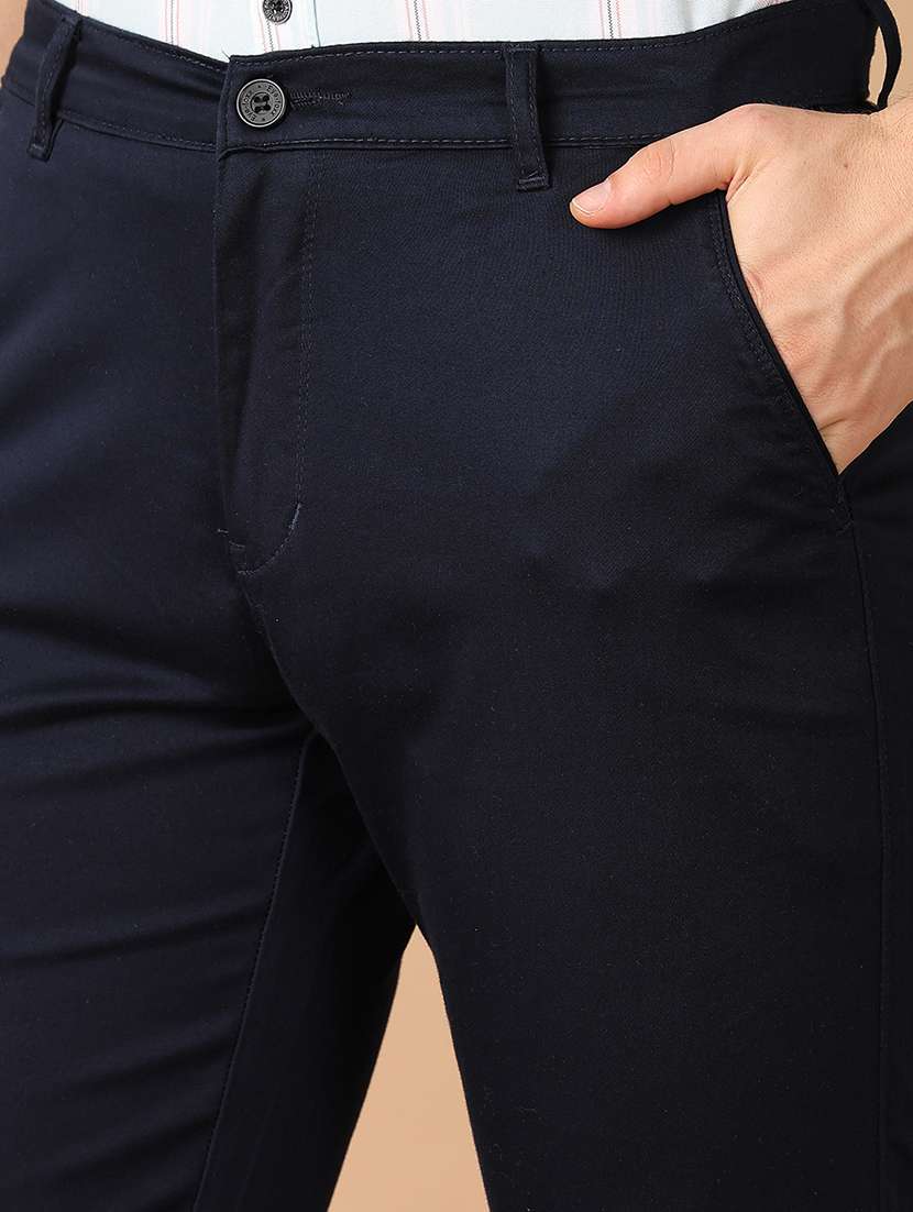 men navy blue solid chinos casual trouser - 21492357 -  Standard Image - 5