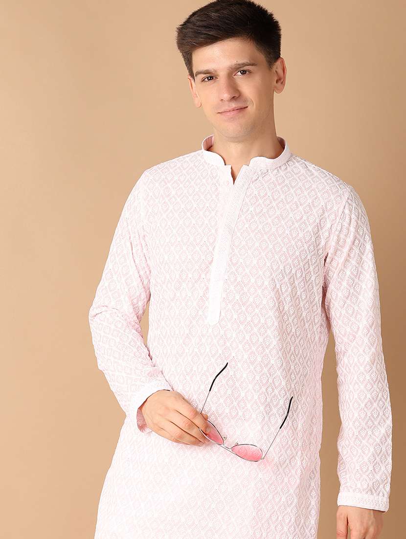 men pink self-designed kurta pyjama set - 21492515 -  Standard Image - 3