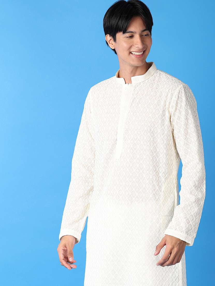 men cream self-designed kurta pyjama set - 21492516 -  Standard Image - 3