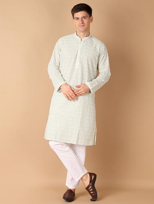 men green self-designed kurta pyjama set - 21492517 -  Standard Image - 0