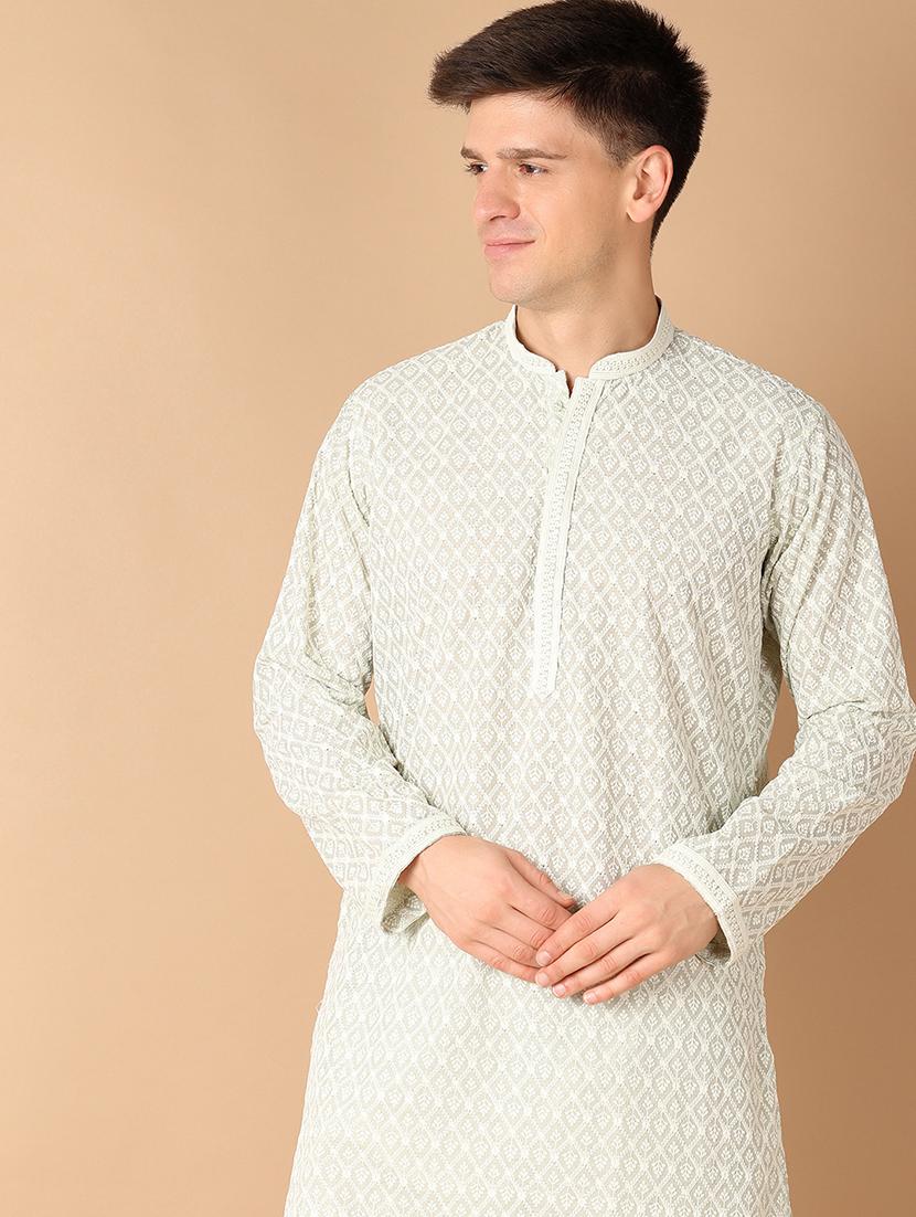 men green self-designed kurta pyjama set - 21492517 - Standard Image - 3