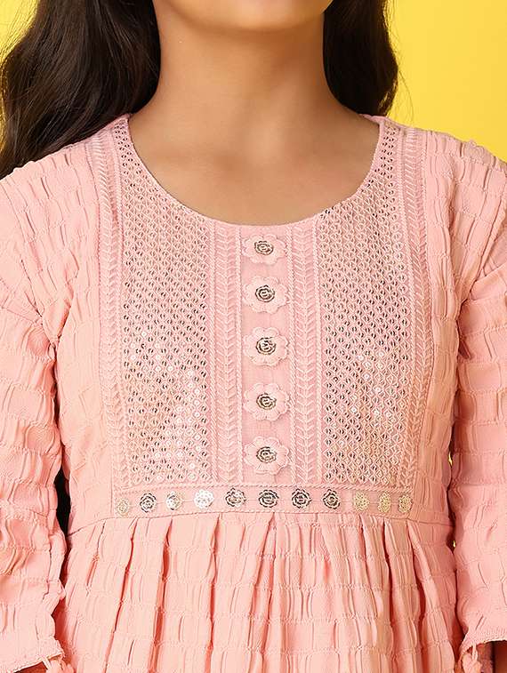 girls self design round neck fit & flare dress - 21492524 -  Standard Image - 5