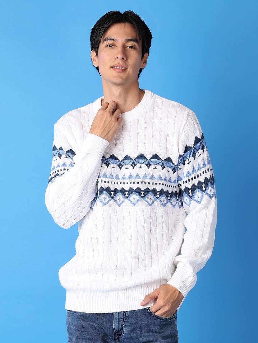 men long sleeves self design pullover