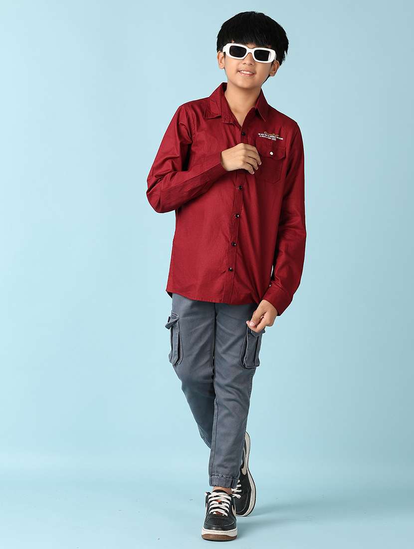 boys maroon solid shirt - 21492530 - Standard Image - 3