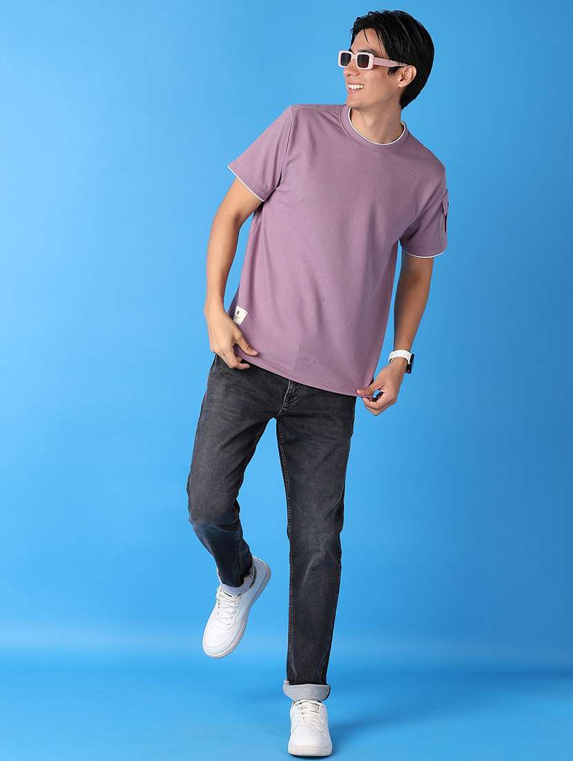 men mauve plain t-shirt - 21492536 -  Standard Image - 3