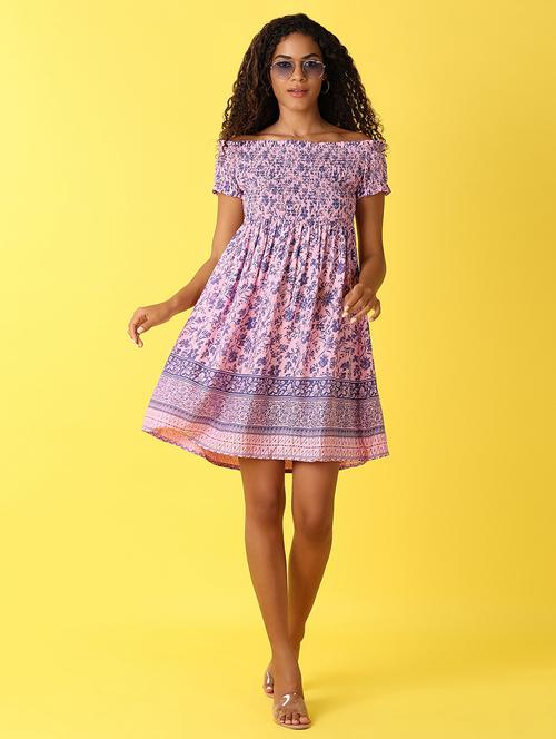 women printed smocked detailed a-line dress - 21492556 -  Standard Image - 0