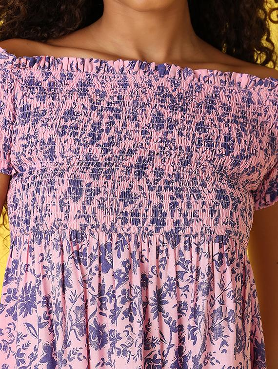 women printed smocked detailed a-line dress - 21492556 - Standard Image - 5