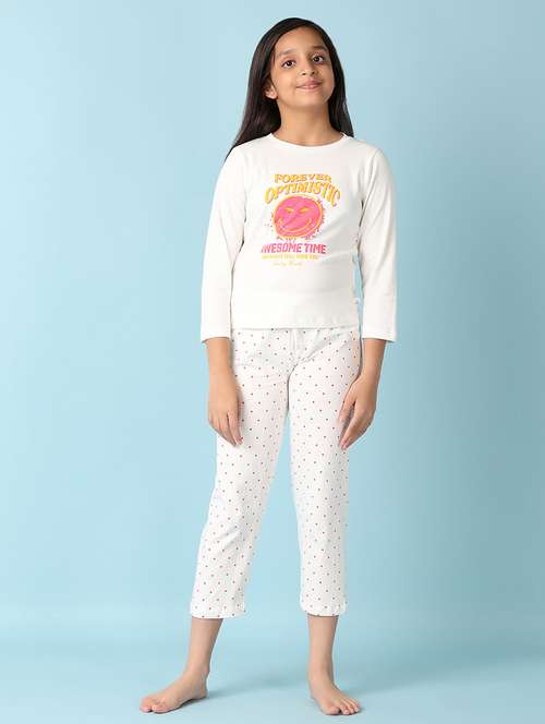 girls printed round neck pyjama nightswear set - 21492557 - Standard Image - 0