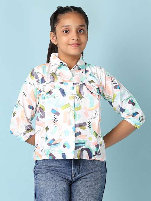 girls printed collared shirt style top - 21492690 - Standard Image - 0