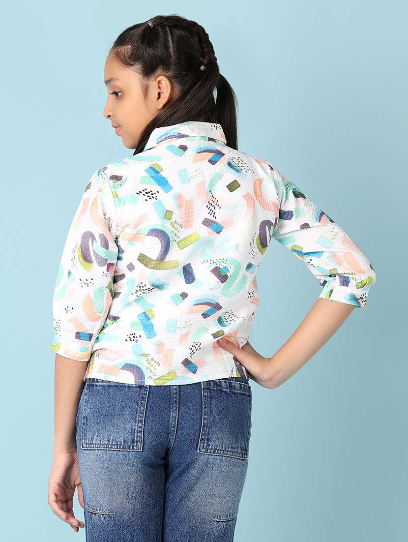 girls printed collared shirt style top - 21492690 - Standard Image - 3