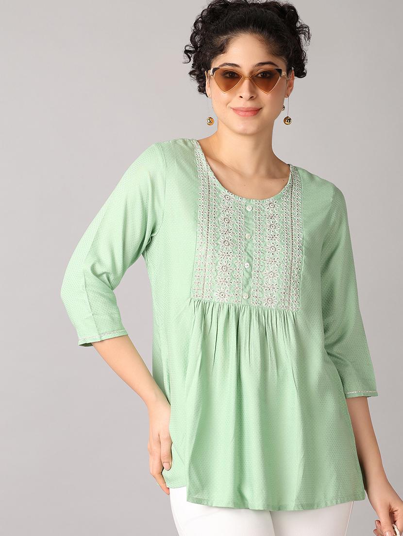 women self design round neck a-line top - 21492707 - Standard Image - 3