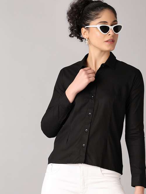 women solid long sleeves collared formal shirt - 21492735 - Standard Image - 0